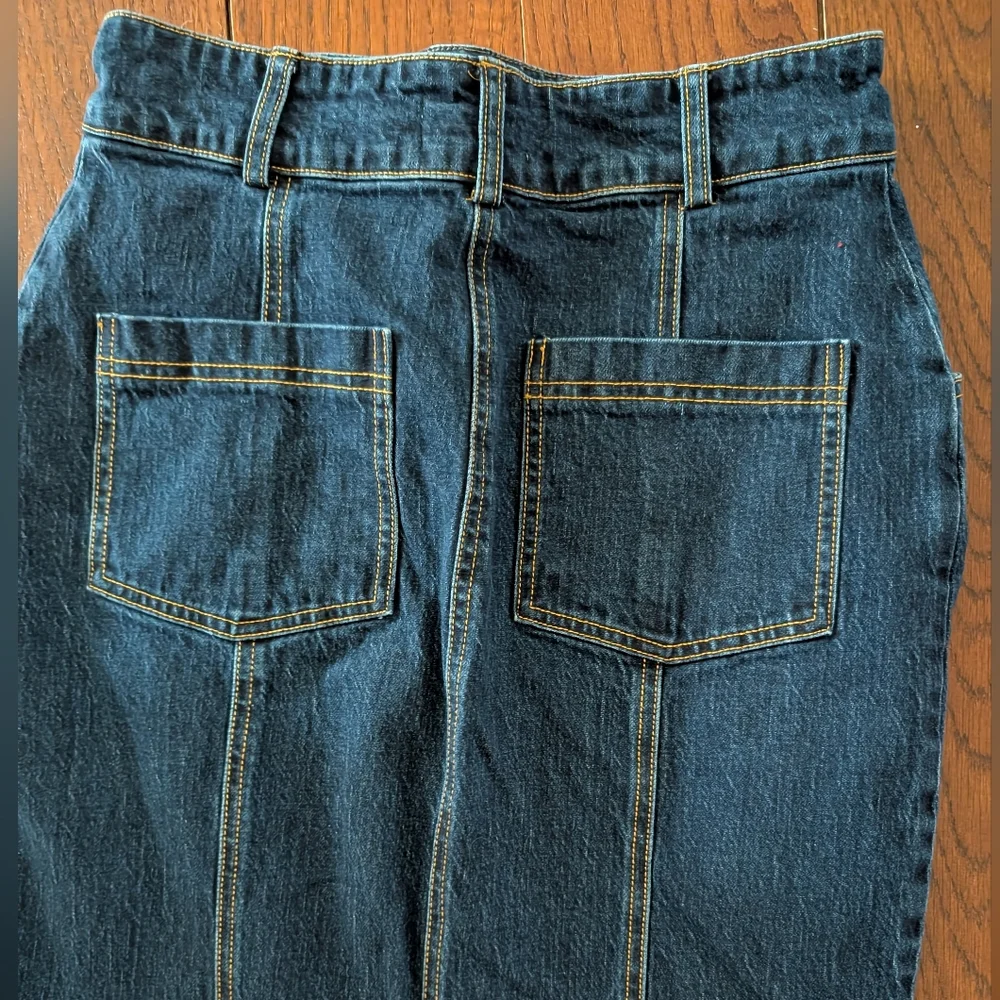 Anthropologie - Pilcro Fluted Denim Maxi Skirt Fray Hem Stretch Dark Deni - Picture 11 of 11